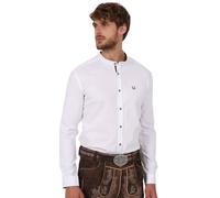 Krüger Dirndl Trachtenhemd Ryan weiß | Hemd mit Stehkragen und farbigen Details | Herrenhemd Langarm (DE/NL/SE/PL, Alphanumerisch, L, Regular, Regular, W.rot (0109))