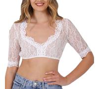 Krüger Dirndlbluse Damen aus Spitze | Elastische Dirndl-Bluse mit V-Ausschnitt | Spitzendirndlbluse halbarm Ecru 40