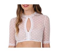 Krüger Dirndlbluse Kiana Herzchen Ecru | Damen Dirndl-Bluse aus Spitze mit Herzen | Hochgeschlossen mit Schlitz Gr 44