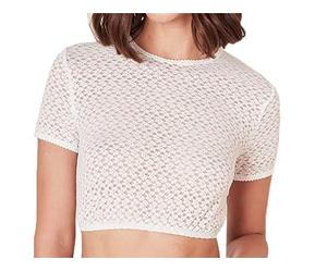 Krüger Dirndlbluse Lani Ecru | hochgeschlossene Damen Dirndl-Bluse | Spitze Kurzarm