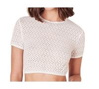 Krüger Dirndlbluse Lani Ecru | hochgeschlossene Damen Dirndl-Bluse | Spitze Kurzarm Gr 46