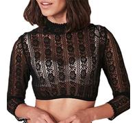 Krüger Dirndlbluse Maelle aus Spitze | hochgeschlossen Langarm dreiviertelarm | Damen Spitzenbluse | schwarz Gr. 48