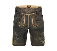 Krüger Herren Trachten Lederhose kurz, Modell: Charlie mit Gürtel, Knielang, braun und grau, Tracht, Volksfest