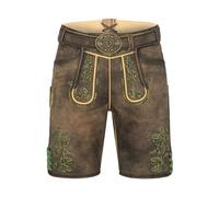 Krüger Herren Trachten Lederhose kurz, Modell: Larry mit Gürtel, Knielang, braun und grau, Art.-Nr. 961567-0-0705, 46,