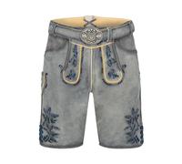 Krüger Herren Trachten Lederhose kurz, Modell: Larry mit Gürtel, Knielang, braun und grau, Tracht, Volksfest