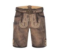 Krüger Herren Trachten Lederhose, kurz, Modell: Lederhose Magnus mit Gürtel, Knielang, braun, Tracht, Volksfest