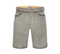 Krüger Herren Trachten Lederhose kurz, Modell: Lorenzo mit Gürtel, Knielang, grau und braun, Art.-Nr. 961067-0-0044, 48,