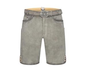 Krüger Herren Trachten Lederhose kurz, Modell: Lorenzo mit Gürtel, Knielang, grau und braun, Tracht, Volksfest