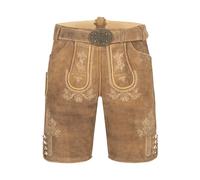Krüger Herren Trachten Lederhose kurz, Modell: Roberto mit Gürtel, Knielang, braun, Tracht, Volksfest