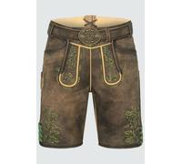 Krüger Herren Trachten Lederhose kurz, Modell: Larry mit Gürtel, Knielang, braun und grau, Art.-Nr. 961567-0-0705, 46,