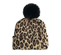 KRUIHAN Bommelmütze Damen Doppellagige Warme Mütze Winter Leopardenmuster Strickmütze Beanie, Khaki