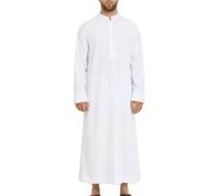 KRUIHAN Muslimische Kleidung Thobe für Männer Kaftan Kaftane Arabisch Kostüm Langarm Weiß 3XL
