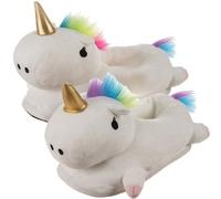 KRUZZEL Regenbogen Einhorn Hausschuhe One Size Anti-Rutsch Sohle Waschbar Plüschpantoffeln Kinder Erwachsene Damen 21923