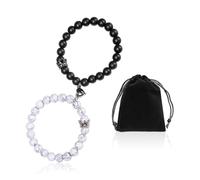 KRYMSON 1 Paar Kronen-Paar-Armbänder + 1 Aufbewahrungstasche, Schwarz-Weißes Magnetisches Liebesarmband, Naturstein-Perlenarmband, Geeignet Als Paargeschenk Für Jungen Und Mädchen