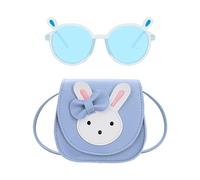 KRYMSON 1 Stück Hasen-Kindertasche, 1 Stück mit Kinder-Sonnenbrille, Kinder-Umhängetasche, niedliche Tier-Umhängetasche, Handtasche, Mädchen-Geschenk für Mädchen im Alter von 2-10 Jahren (blau)