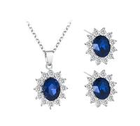 KRYMSON 1-Teiliges Set Aus Halskette Und Ohrringen Mit Blauen Diamanten Für Damen, Saphir-Halskette Für Damen, Ohrringe Mit Edelsteinanhängern, Schmuckset Für Damen, Aquamarin-Schmuck