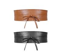 KRYMSON 2 Stück Damen Ledergürtel, Schwarz & Braun, 9,3 cm breit, Elastisch & Langlebig, Perfekt für Röcke, Hemden & Overalls