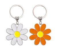 KRYMSON 2 Stück Gänseblümchen-Schlüsselanhänger, Damen, Weiß, Orange, Blumig, Klassisch, Zinklegierung, Herzförmig