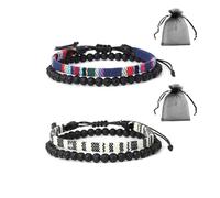 KRYMSON 2 Stück geflochtene Armbänder und 2 Stück zinnoberrote Taschen, Boho-Armbänder, Perlenarmbänder, Sommer-Surfer-Armbänder, Stoffarmbänder, Strandarmbänder, tibetische Armbänder