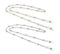 KRYMSON 2 Stück Goldene Und Silberne Damen-Brillenketten, Brillenbänder, Brillenkettenperlen, Gesichtsmasken-Lanyards, Sonnenbrillenketten