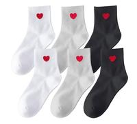 KRYMSON 3 Paar Rote Love-Socken, Love-Socken in Der Mitte Der Wade, Damen-Socken in Der Mitte Der Wade, Rote Herz-Modesocken, Süße Baumwollsocken, Sport-Baumwollsocken