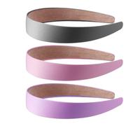 KRYMSON 3 Stück Haargummis, Dick Gepolstertes Stirnband, Satin-Stirnband, Weich Gepolstertes Stirnband, Rutschfestes Einfarbiges Stirnband, 3 Cm Einfaches Damen-Stirnband, (Schwarz, Rosa, Lila)