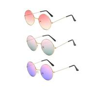 KRYMSON 3 Stück Runde Sonnenbrille, Metall-Sonnenbrille, Retro-Sonnenbrille, Strandparty-Sonnenbrille, Hippie-Sonnenbrille Für Outdoor-Aktivitäten, Autofahren, Strandpartys
