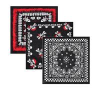 KRYMSON 3-teiliges Piraten-Bandana-Set, atmungsaktives lässiges Bandana aus reiner Baumwolle, Totenkopf-Schal, Unisex, Motorrad-Reitzubehör