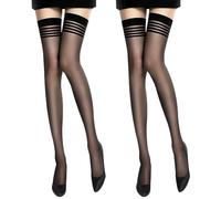 KSBBHDS 2 Stück Schwarze Socken, Lange Gestreifte Socken, Schwarz Gestreifte Strümpfe, Lange Trägerlose Socken, Transparente Strümpfe, Gestreifte Strümpfe Für Damen