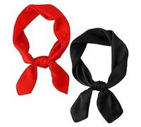KSBBHDS 2 Stück Seidenschal, Dekorativer Einfarbiger Schal, Eleganter Vintage-Seidenschal, Damen-Chiffon-Schal, Atmungsaktives Leichtes Halstuch (Schwarz, Rot)
