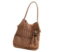Ksikdeg Elegante gewebte Umhängetasche für Damen mit einzigartigem Quasten-Design und großer Kapazität, Urlaub, Mode, Strand, Handtasche, handgefertigt, gewebte Tasche, coffee, One Size