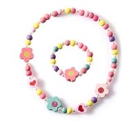 KSJEHW 2 Stück Ketten für Mädchen Halsketten für Kinder Holz Kinder Schmuck Set Kinder Kette,Kinder Halskette Kinderarmband Mädchen (Blume)
