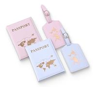 KSJEHW 4 Stück Reisepasshülle, Passport Holder und Kofferanhänger Set, PU Leather Gepäckanhänger Passport Cover für Kreditkarten Ausweis und Reisedokumente