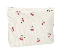 Ksriylm Niedliche Cord Kosmetiktasche, Tragbare Reißverschluss Makeup Bag mit großer Kapazität, Damen Cosmetic Bag für Handtasche zum Aufbewahren von Kosmetik,Kleine Rote Kirschen