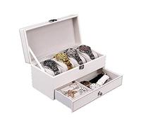 KSTUFF Automatischer Uhrenbeweger, Box Herren Organizer Box Kohlefaser Doppelschicht Schmuckschatulle abschließbar weiß Display Aufbewahrungsbox für 4 Uhren Organizer vision