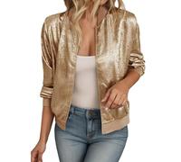 Kswlwccpp Bunte Jacken Damen, Langarm Große Größen Glänzend Glitzerjacke Glitzer Jacke Silber Lang Party Bomberjacke Festival Outfit 80er Elegant Pailletten Jack Pailettenjacke