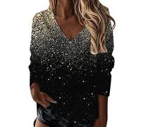 Kswlwccpp Festliche Blusen Damen, Weiß Elegant Sexy Silvester Outfit Pailletten Oberteil Modern mit Glitzer Glitzer Shirt Glitzer Oberteile Herbst Winter Große Größen Langarm Tunika Festliche Blusen