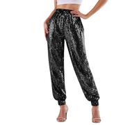 Kswlwccpp Glitzer Hose Damen - Lang Pailettenhose 70Er 80Er Elegant Pailletten Hosen Silvester Weites Bein High Waist Freizeithose Fur Karneval