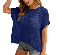 Kswlwccpp Häckeloberteil Für Damen, Häkelpullover Damen - Boho Häkeltop Sommer Lochmuster Netzpullover Schulterfreier Locker Cover Up Netzoberteil Sandstrand Kurzarm Stricktop