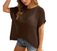 Kswlwccpp Häkel Oberteil, Häkelpullover Damen - Boho Häkeltop Sommer Lochmuster Netzpullover Schulterfreier Locker Cover Up Netzoberteil Sandstrand Kurzarm Stricktop