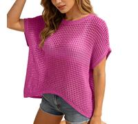 Kswlwccpp Häkelpullover Damen Lochmuster, Häkelpullover Damen - Boho Häkeltop Sommer Lochmuster Netzpullover Schulterfreier Locker Cover Up Netzoberteil Sandstrand Kurzarm Stricktop
