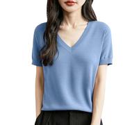 Kswlwccpp Kurzarm Pullover Damen Strick Leicht Kurz Kurzarm Strickpullover Frühlings Pullover Sommer V Ausschnitt Strickshirt Strick Retro Pullunder Kurzarmpullover