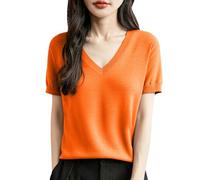 Kswlwccpp Kurzarm Pullover Damen Strick Leicht Kurz Kurzarm Strickpullover Frühlings Pullover Sommer V Ausschnitt Strickshirt Strick Retro Pullunder Kurzarmpullover