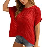 Kswlwccpp Netzoberteil Damen, Häkelpullover Damen - Boho Häkeltop Sommer Lochmuster Netzpullover Schulterfreier Locker Cover Up Netzoberteil Sandstrand Kurzarm Stricktop