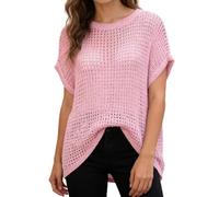 Kswlwccpp Netzpullover Damen, Häkelpullover Damen - Boho Häkeltop Sommer Lochmuster Netzpullover Schulterfreier Locker Cover Up Netzoberteil Sandstrand Kurzarm Stricktop