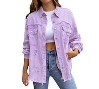 Kswlwccpp Pinke Jacke Damen, Oversize Boyfriend Ripped Elegant Übergangsjacke Damen-Jacken Lang Stretch Frühling Jeans Jacken Denim Jacket Tailliert Vintage Jeansjacke Jeansmantel