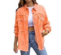 Kswlwccpp Pinke Jacke Damen, Oversize Boyfriend Ripped Elegant Übergangsjacke Damen-Jacken Lang Stretch Frühling Jeans Jacken Denim Jacket Tailliert Vintage Jeansjacke Jeansmantel