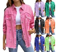 Kswlwccpp Pinke Jacke Damen, Oversize Boyfriend Ripped Elegant Übergangsjacke Damen-Jacken Lang Stretch Frühling Jeans Jacken Denim Jacket Tailliert Vintage Jeansjacke Jeansmantel