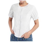 Kswlwccpp Trachtenbluse Damen, Trachtenbluse Damen Weiß - Kariert Trachten Oberteil Kurzarm Spitze Große Größen Oktoberfest Bluse Puffärmel Dirndlbluse S-3XL