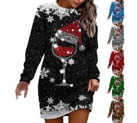 Kswlwccpp Weihnachtskleid Damen Große Größe, 2025 Weihnachtskleid Damen Weihnachten Kleid Elegant Langarm Pulloverkleid Glitzer Christmas Dress Vintage Partykleid Festliches Outfit